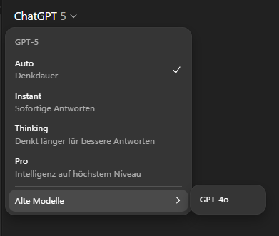 ChatGPT GPT-5 Modellauswahl