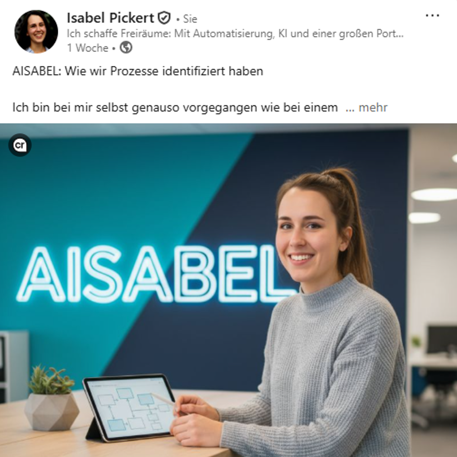 AITO-LinkedIn-Buddy Beispielpost: Text-Post mit KI-generiertem Portrait mit Nano Banana.