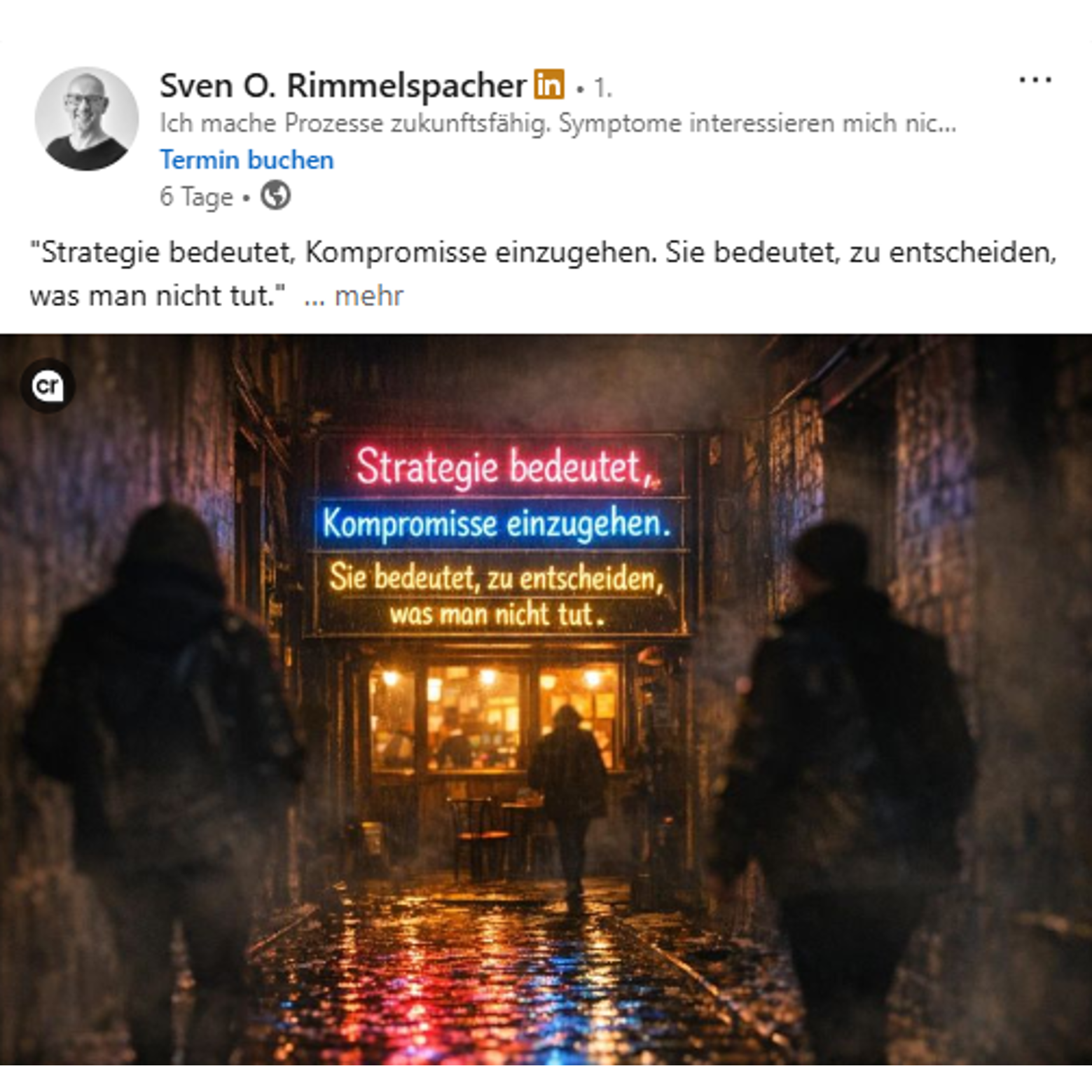 AITO-LinkedIn-Buddy Beispielpost: Text-Post mit KI-generiertem Portrait mit Nano Banana.