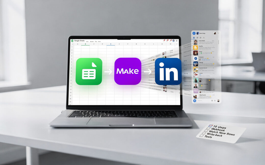 Automatisches Posten von Google Sheets nach LinkedIn mit make.com (Webhook & Watch New Rows)