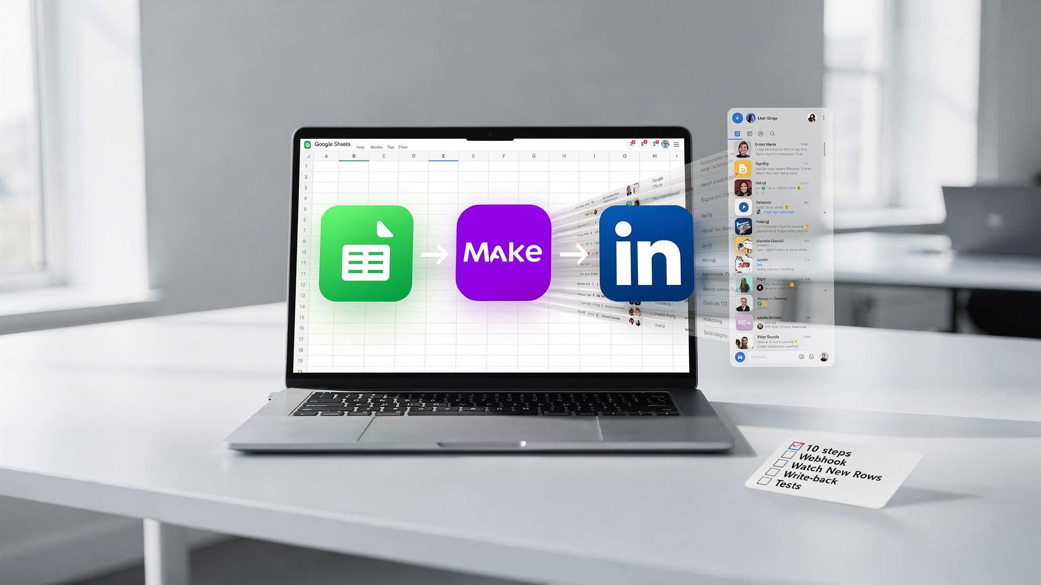 Automatisches Posten von Google Sheets nach LinkedIn mit make.com – Webhook & Watch New Rows in 10 Schritten